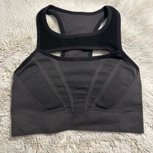 Zella Charcoal/Black Seamless Racerback Sports Bra with Mesh Panel